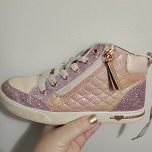 Glittery Pink High-Top Kids Sneakers